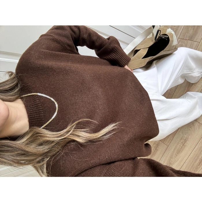 Golden Oversize Kahve Triko Kazak