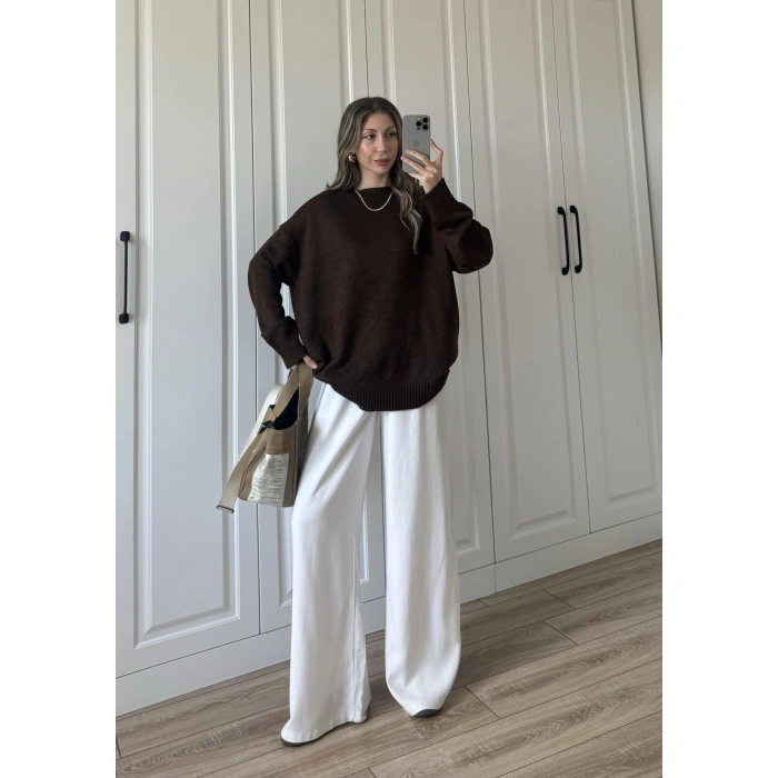 Golden Oversize Kahve Triko Kazak