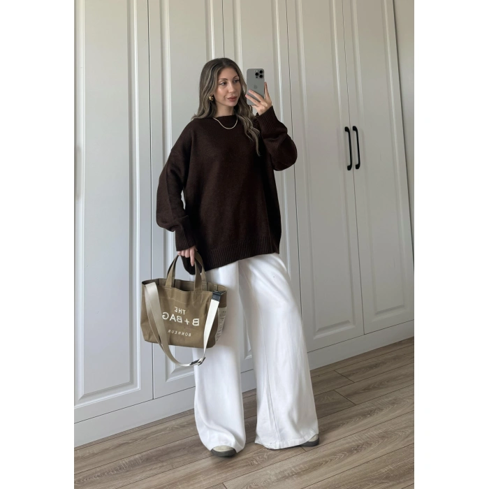 Golden Oversize Kahve Triko Kazak