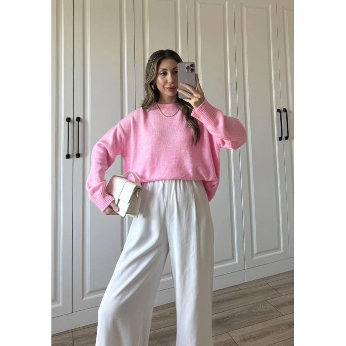 Golden Oversize Pembe Triko Kazak