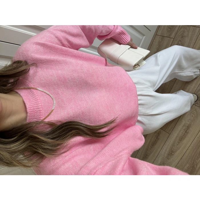 Golden Oversize Pembe Triko Kazak