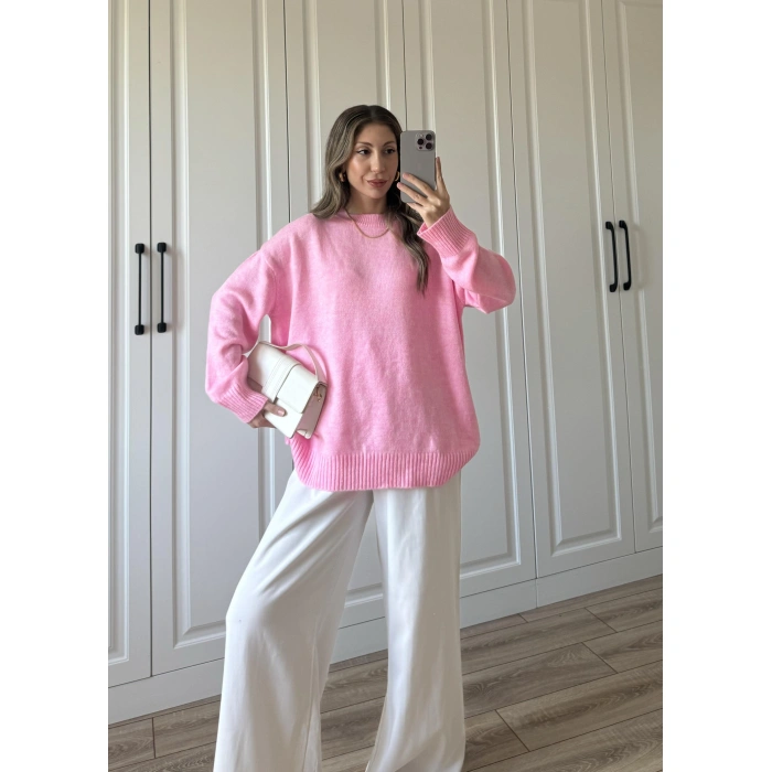 Golden Oversize Pembe Triko Kazak