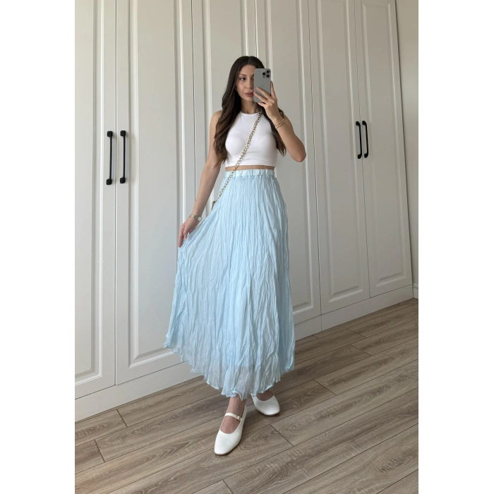 Holla Astarlı Kırışık Bebe Mavi Tül Etek