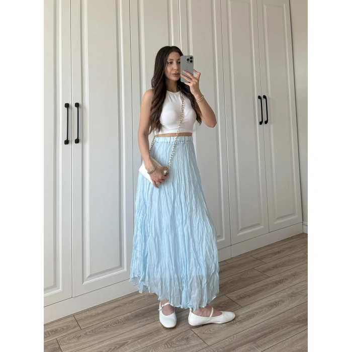 Holla Astarlı Kırışık Bebe Mavi Tül Etek