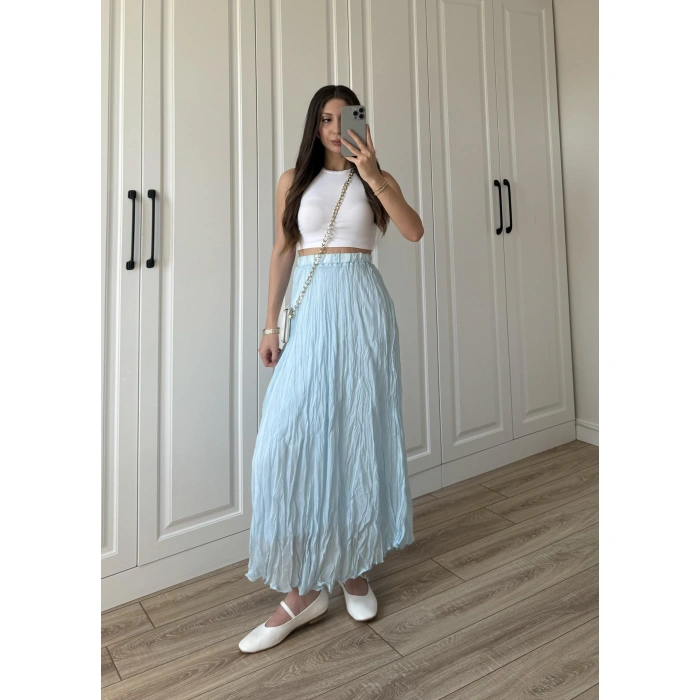 Holla Astarlı Kırışık Bebe Mavi Tül Etek