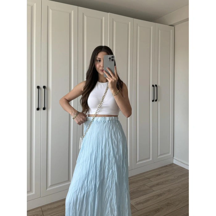 Holla Astarlı Kırışık Bebe Mavi Tül Etek