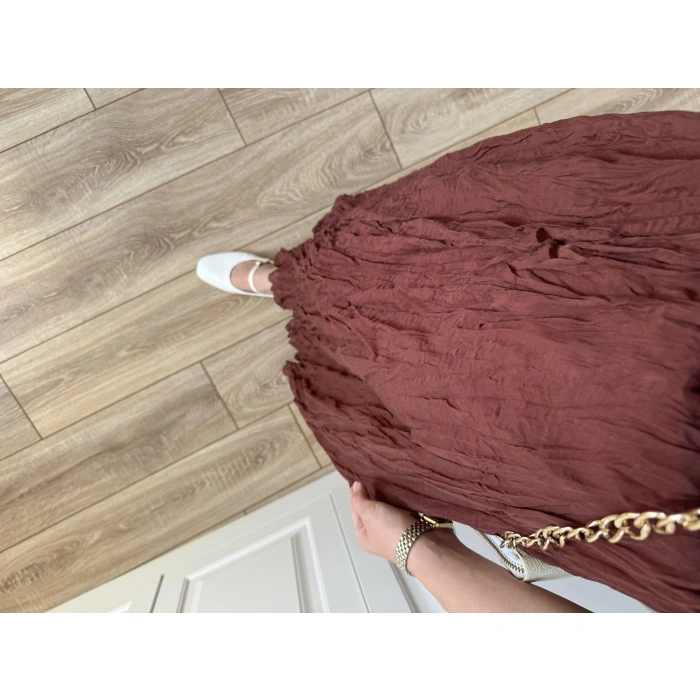 Holla Astarlı Kırışık Tarçın Tül Etek