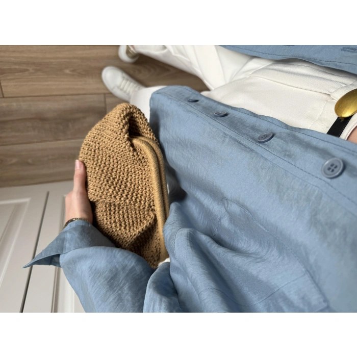 İndigo Oversize Tensel Gömlek