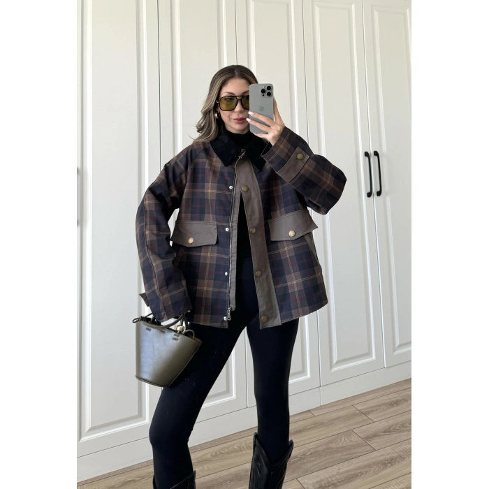 Kadife Yakalı Astarlı Premium Parka Trençkot