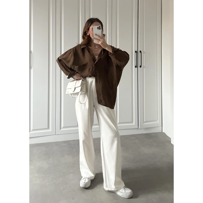 Kahve Oversize Tensel Gömlek
