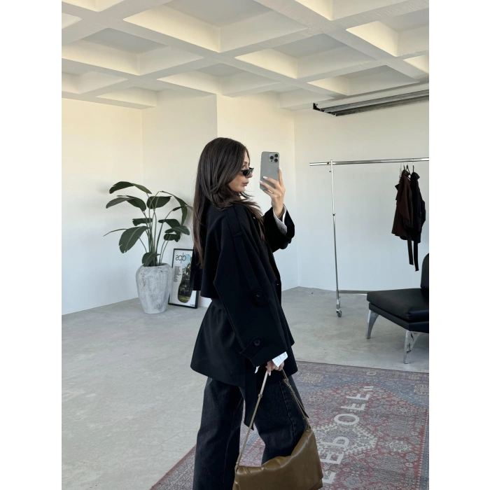 Kativa Oversize Astarlı Premium Siyah Trençkot