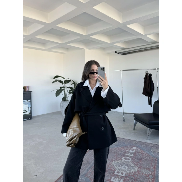 Kativa Oversize Astarlı Premium Siyah Trençkot