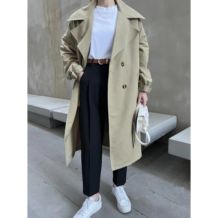 Kemerli Siyah Havuç Kumaş Pantolon