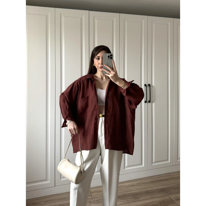 Kiremit Oversize Tensel Gömlek