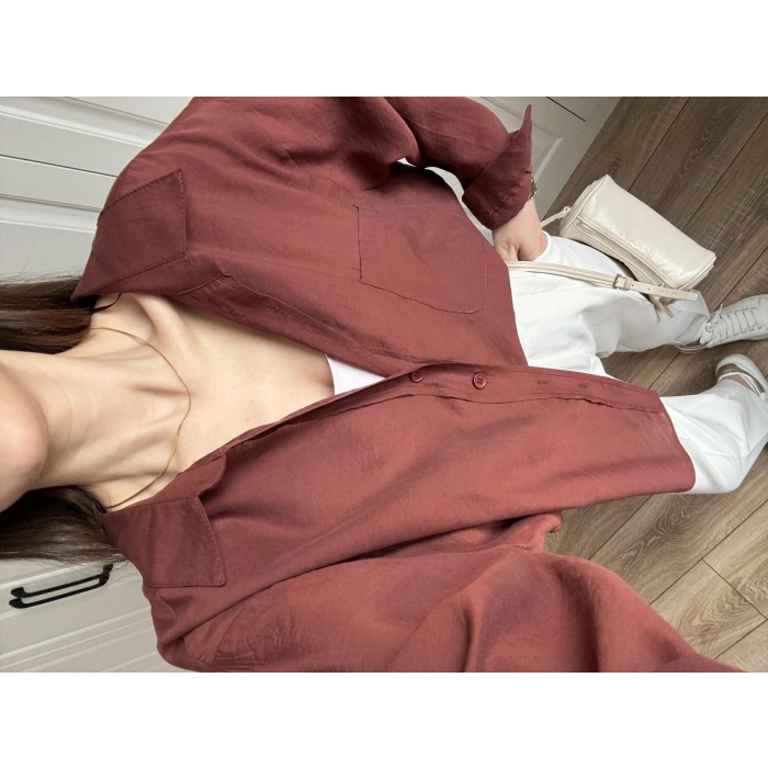 Kiremit Oversize Tensel Gömlek