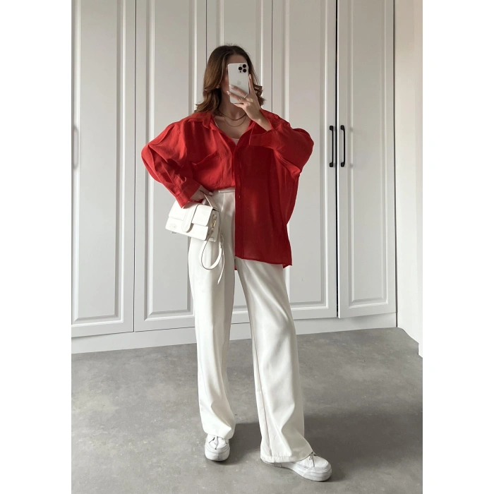 Kırmızı Oversize Tensel Gömlek