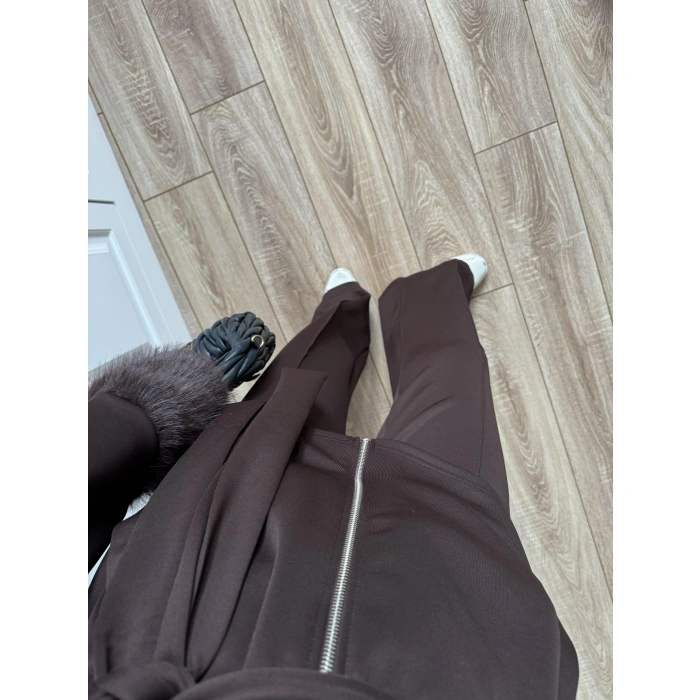 Kolları Kürk Detaylı Kahve Spor Takım