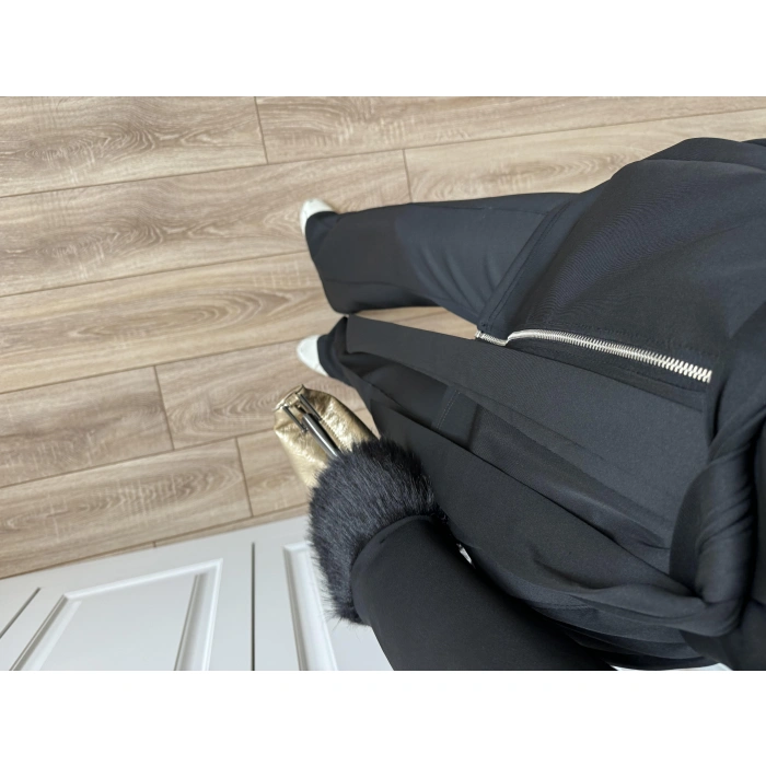 Kolları Kürk Detaylı Siyah Spor Takım