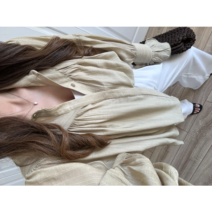 Kolları Volanlı Pinterest Viral Koyu Taş Gömlek