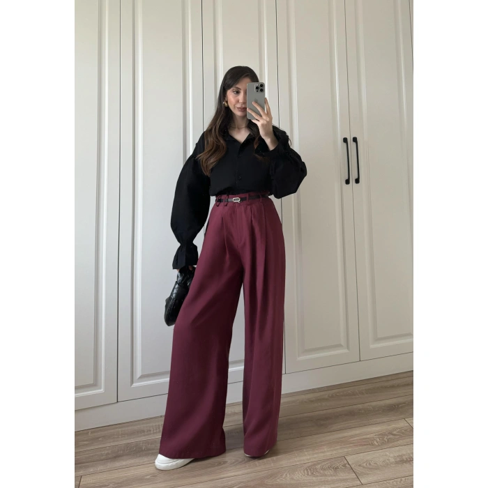 Kolu Volanlı Siyah Keten Gömlek