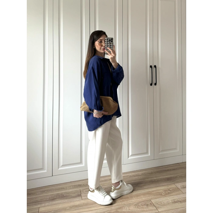 Lacivert Oversize Tensel Gömlek