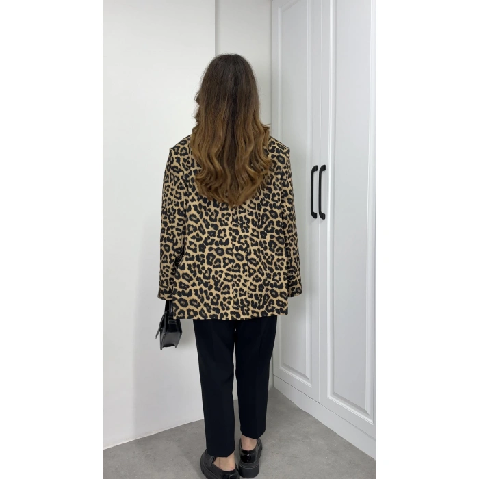 Leopar Astarlı Oversize Blazer Ceket