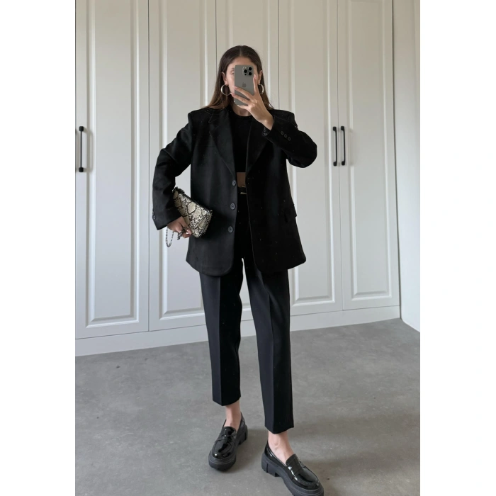 Mai Süet Astarlı Premium Siyah Blazer Ceket