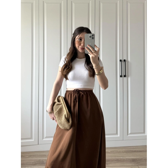 Maxi Astarlı Kahve Balon Etek