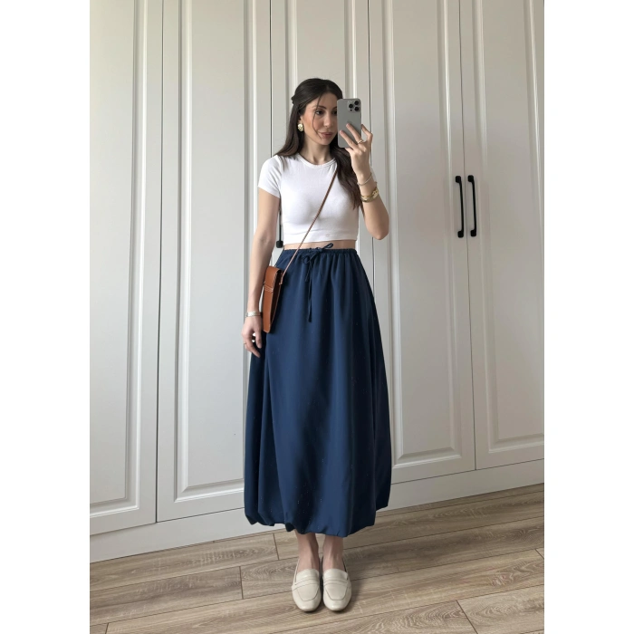 Maxi Astarlı Lacivert Balon Etek