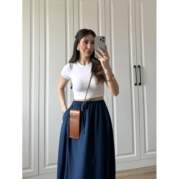 Maxi Astarlı Lacivert Balon Etek