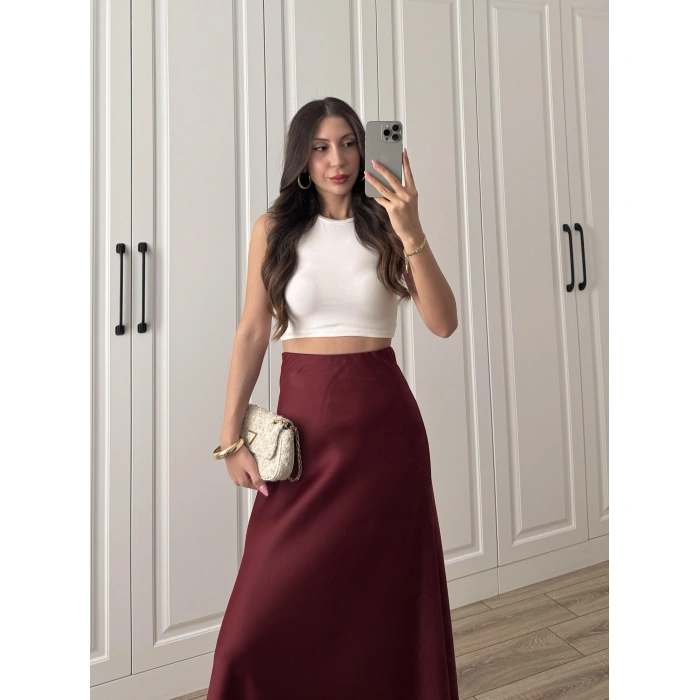 Maxi Boy Bordo Saten Etek