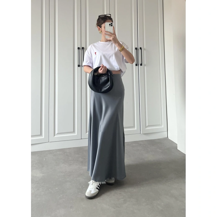 Maxi Boy Gri Saten Etek