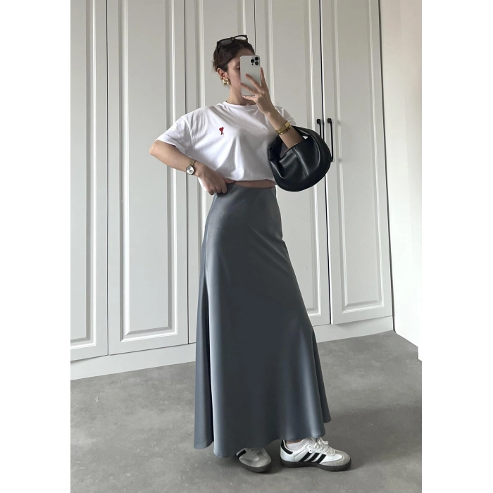 Maxi Boy Gri Saten Etek