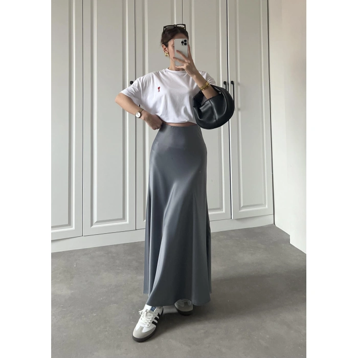 Maxi Boy Gri Saten Etek