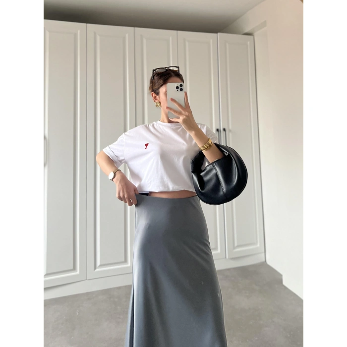 Maxi Boy Gri Saten Etek