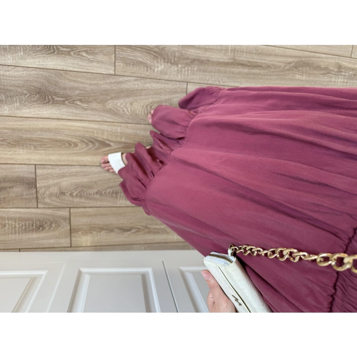 Midi Boy Şifon Astarlı Bordo Etek