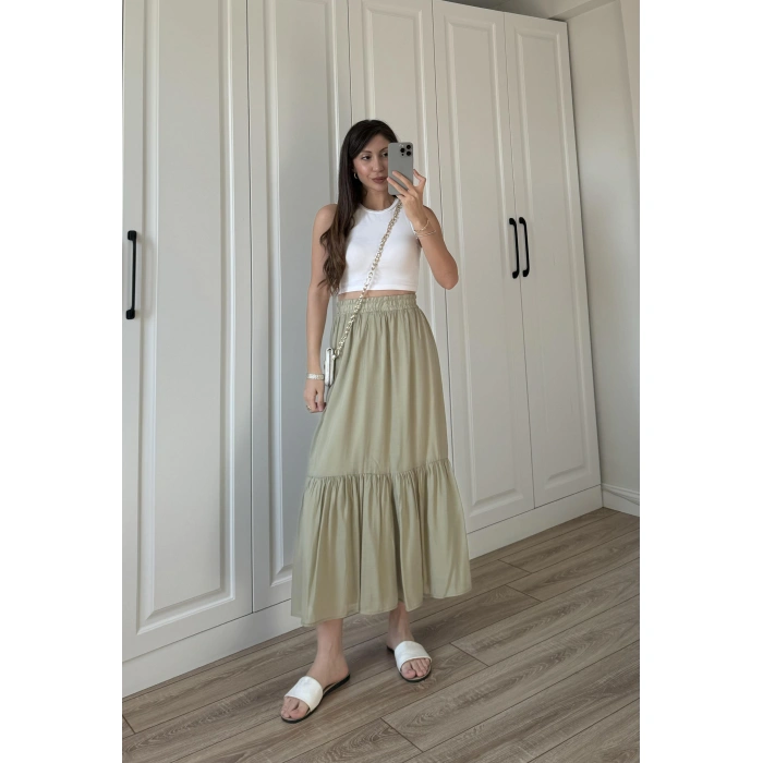 Midi Boy Şifon Astarlı Çağla Etek