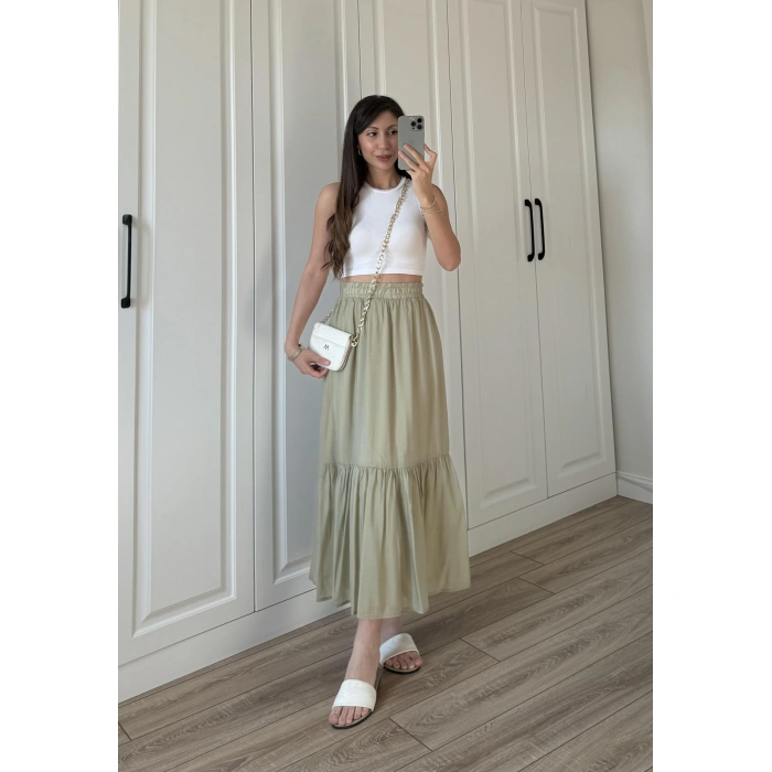 Midi Boy Şifon Astarlı Çağla Etek