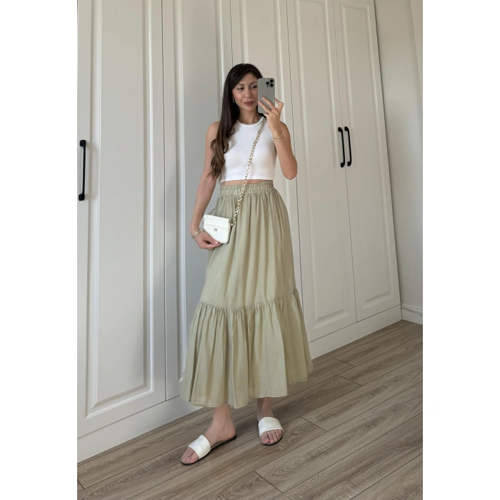 Midi Boy Şifon Astarlı Çağla Etek
