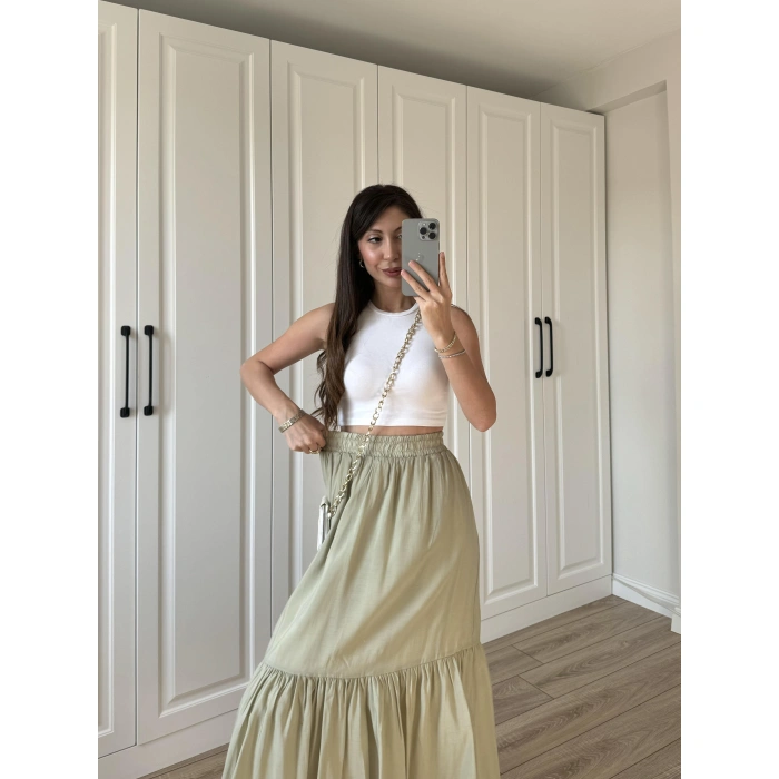 Midi Boy Şifon Astarlı Çağla Etek