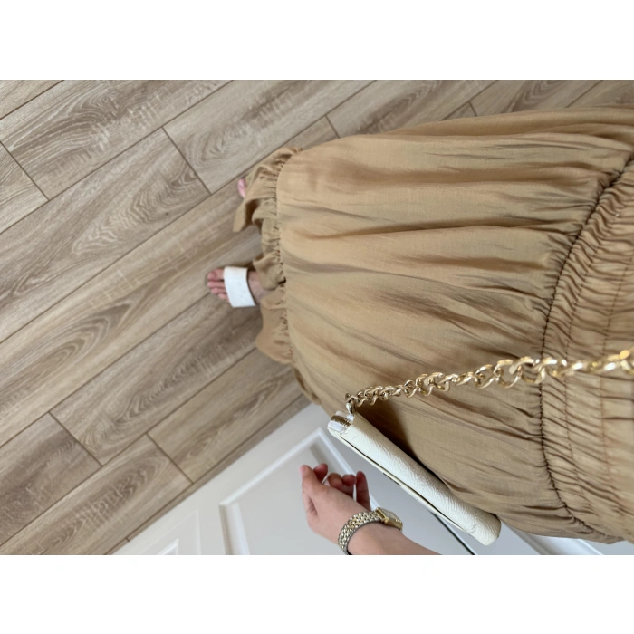 Midi Boy Şifon Astarlı Cappuccino Etek