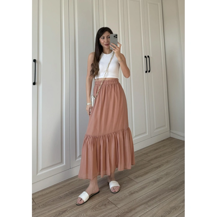 Midi Boy Şifon Astarlı Tarçın Etek