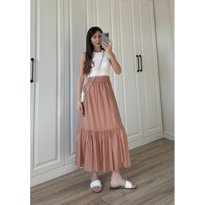 Midi Boy Şifon Astarlı Tarçın Etek