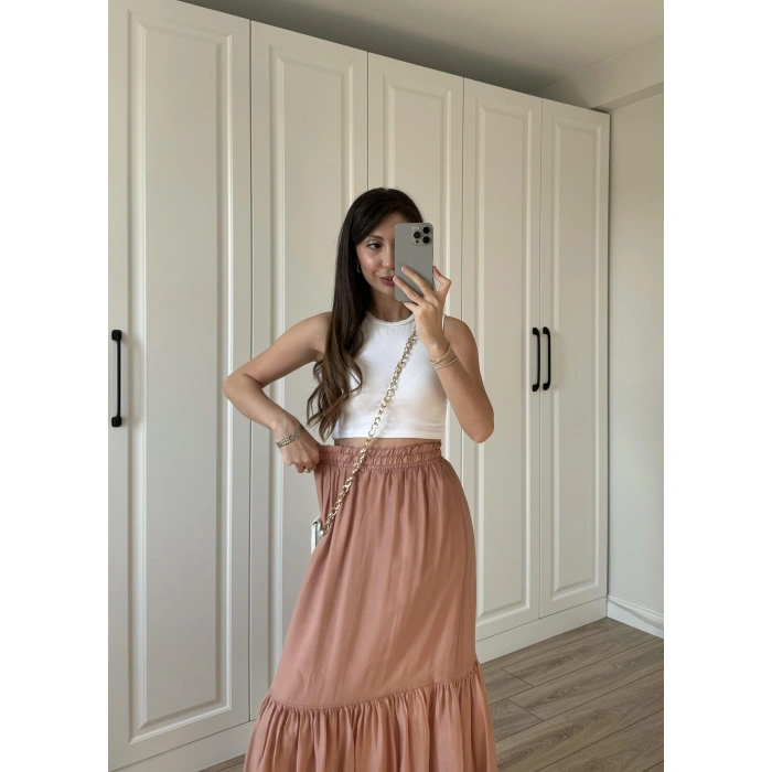 Midi Boy Şifon Astarlı Tarçın Etek