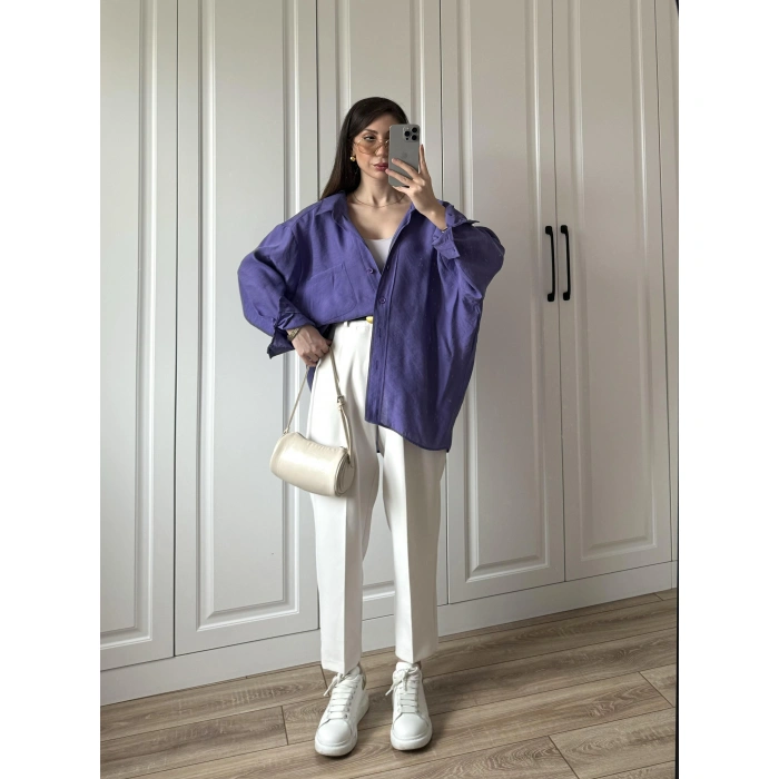 Mor Oversize Tensel Gömlek