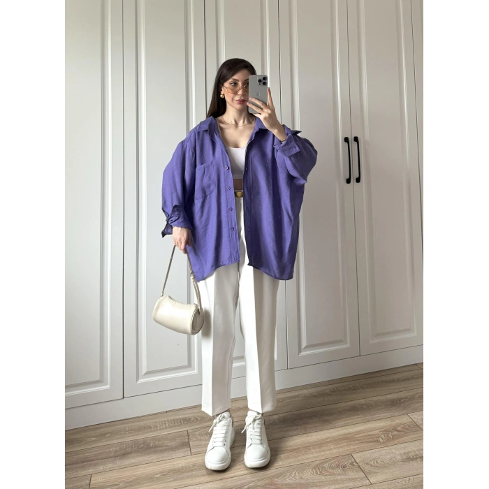 Mor Oversize Tensel Gömlek