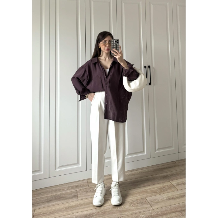 Mürdüm Oversize Tensel Gömlek
