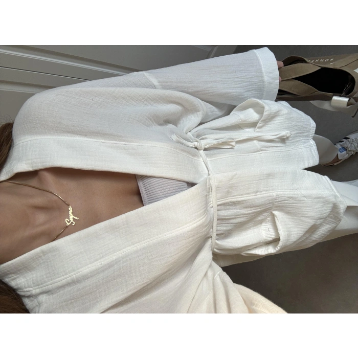 Müslin Beyaz Kimono Hırka