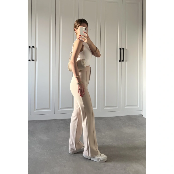 Nervür Dikişli Likralı Yüksekbel Taş Pantolon