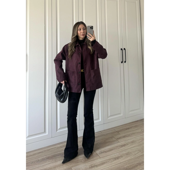 Nika Astarlı Süet Bordo Ceket
